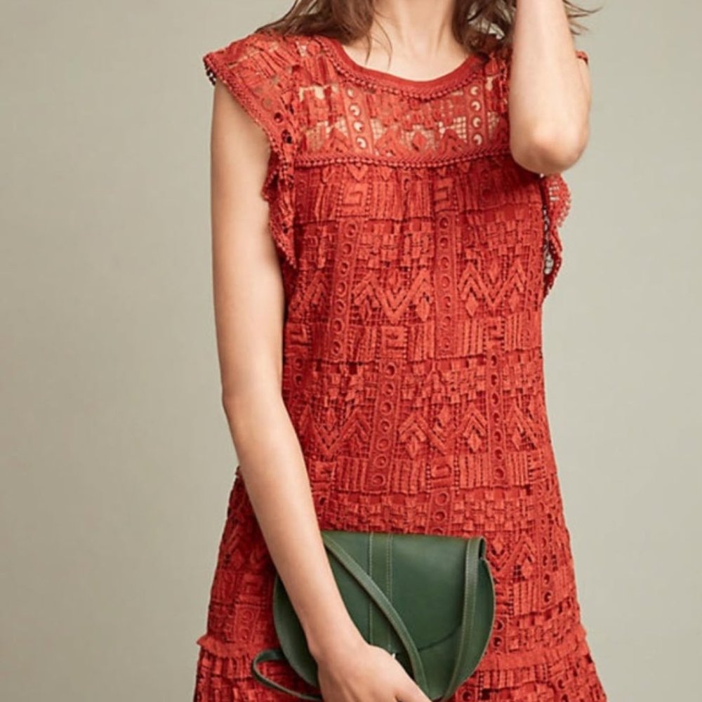 Anthropologie Hiche Orange Lace Dress